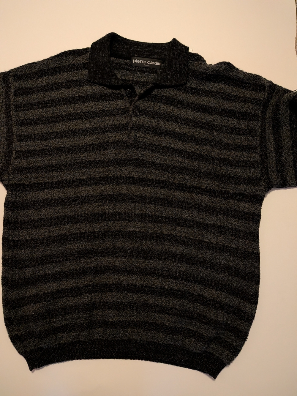 Pierre Cardin Men's Black & Charcoal Striped Polo Sweater